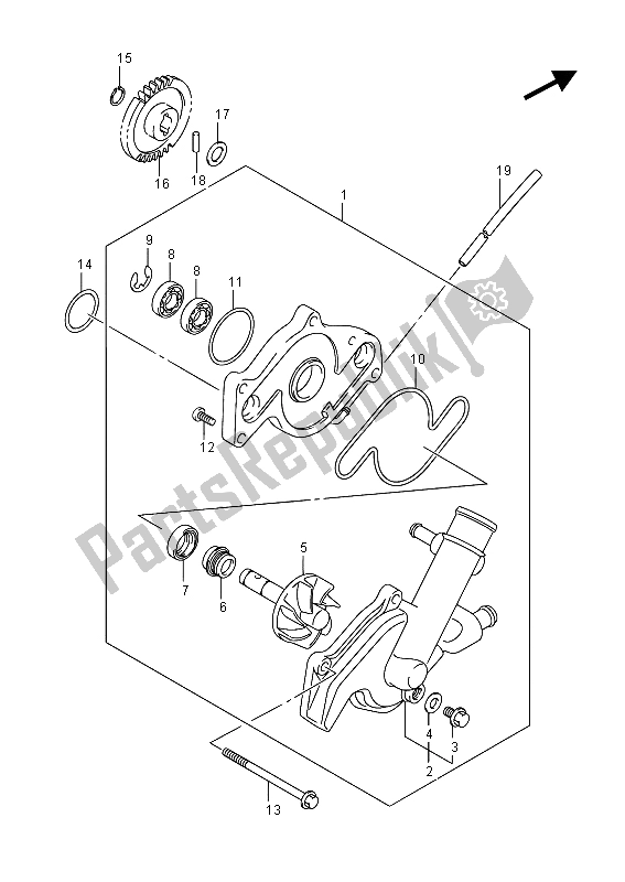 All parts for the Water Pump of the Suzuki DL 650A V Strom 2015