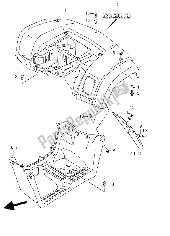 Toutes les pièces pour le Garde-boue Arrière du Suzuki LT A 400F Eiger 4X4 2002