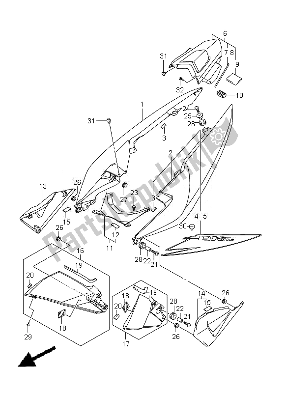 Alle onderdelen voor de Frame Afdekking van de Suzuki GSX 1300 BKA B King 2010