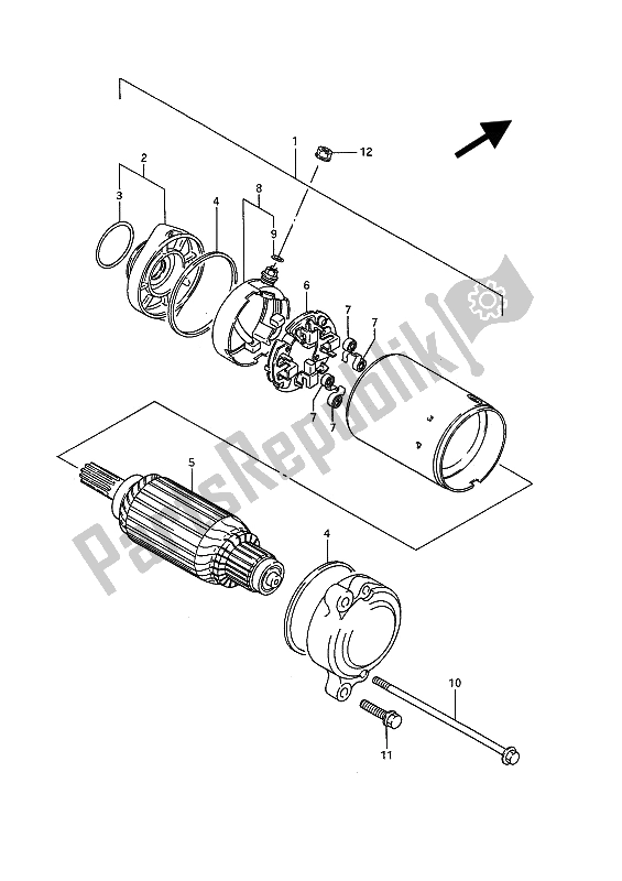 All parts for the Starting Motor of the Suzuki VS 1400 GLP Intruder 1989