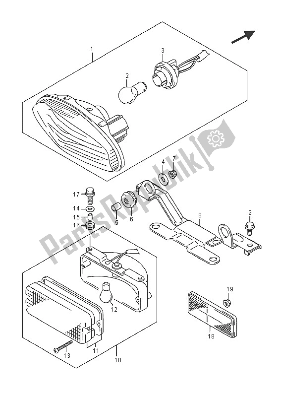 All parts for the Rear Combination Lamp of the Suzuki LT A 500X Kingquad AXI 4X4 2016