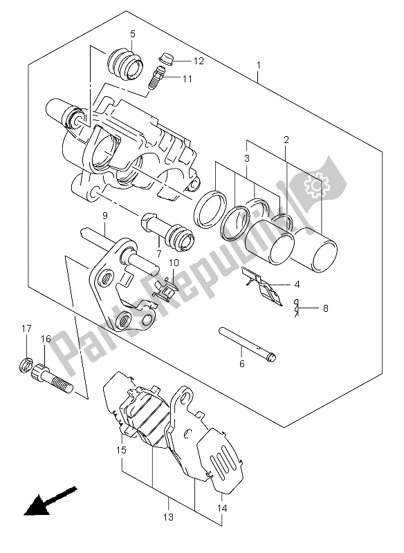 All parts for the Front Caliper of the Suzuki VL 1500 Intruder LC 2008