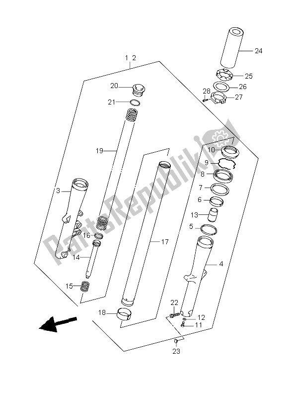 All parts for the Front Damper of the Suzuki VL 800C Volusia 2008