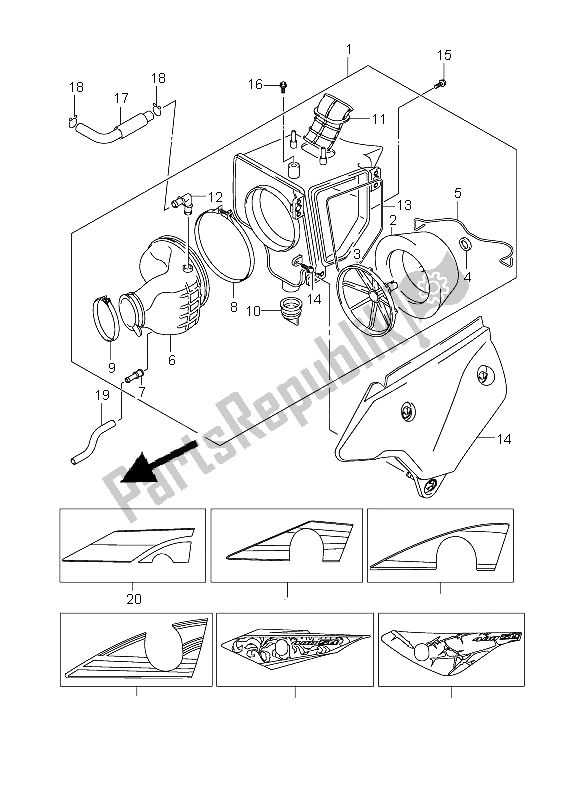 Alle onderdelen voor de Luchtfilter van de Suzuki DR Z 400 SM 2005
