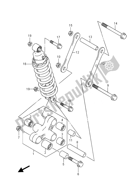 All parts for the Rear Cushion Lever (vl800bue E19) of the Suzuki VL 800B Intruder 2014