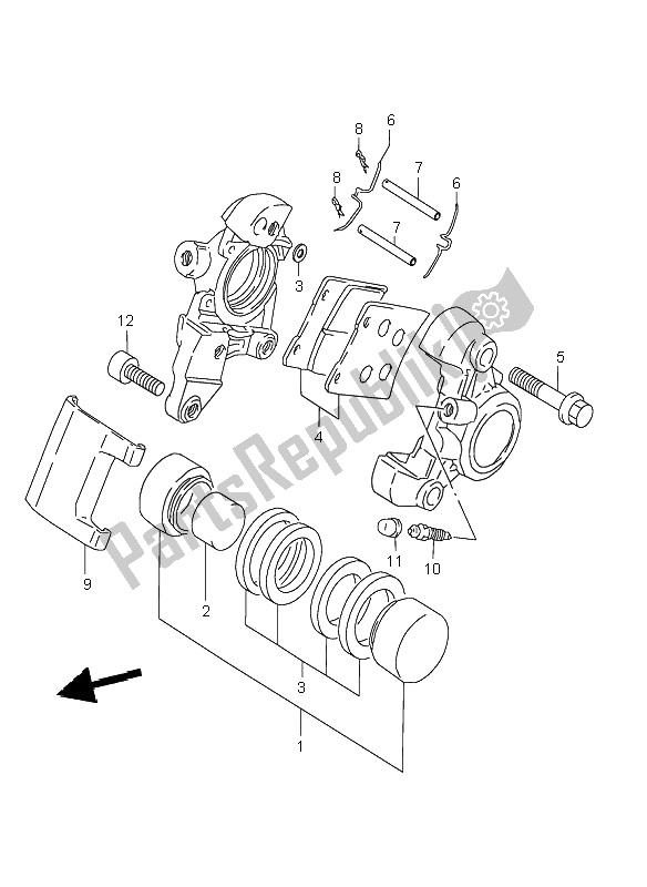 All parts for the Rear Caliper of the Suzuki VL 1500 Intruder LC 2001