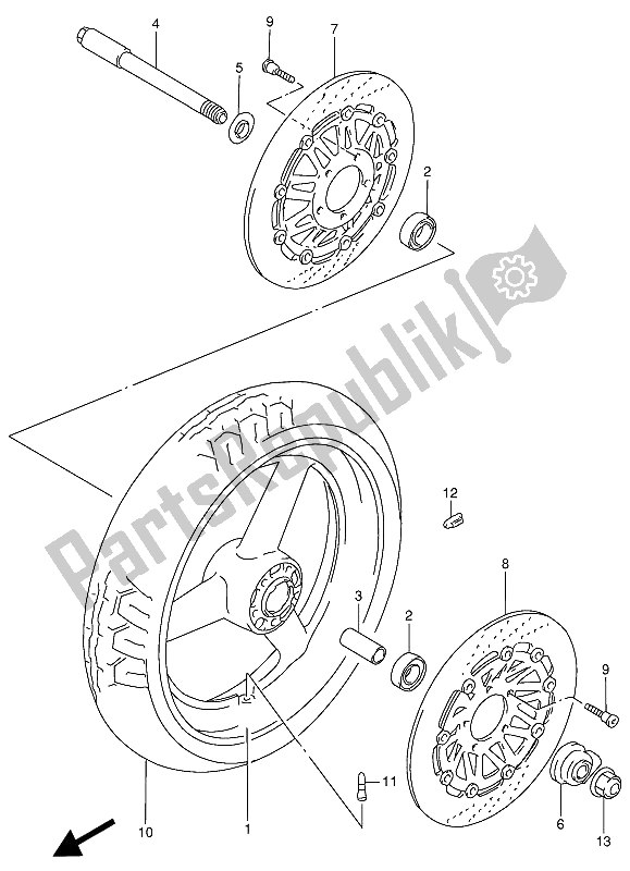 All parts for the Front Wheel of the Suzuki RF 900R 1994