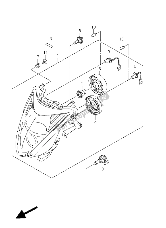 All parts for the Headlamp (gsx1300r E2) of the Suzuki GSX 1300R Hayabusa 2011