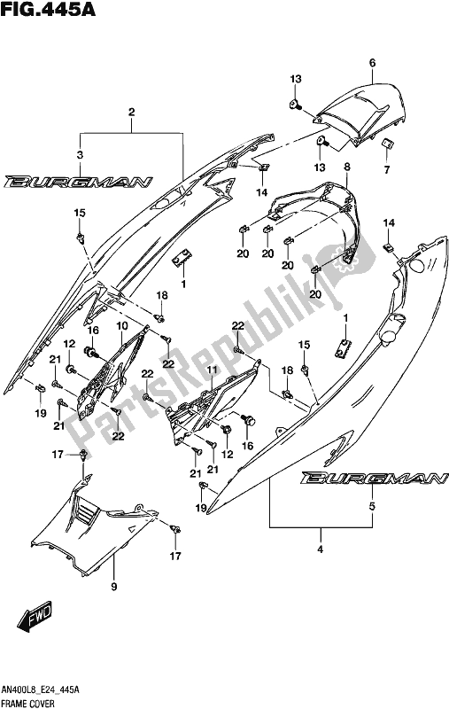 All parts for the Frame Cover of the Suzuki Burgman AN 400 2018