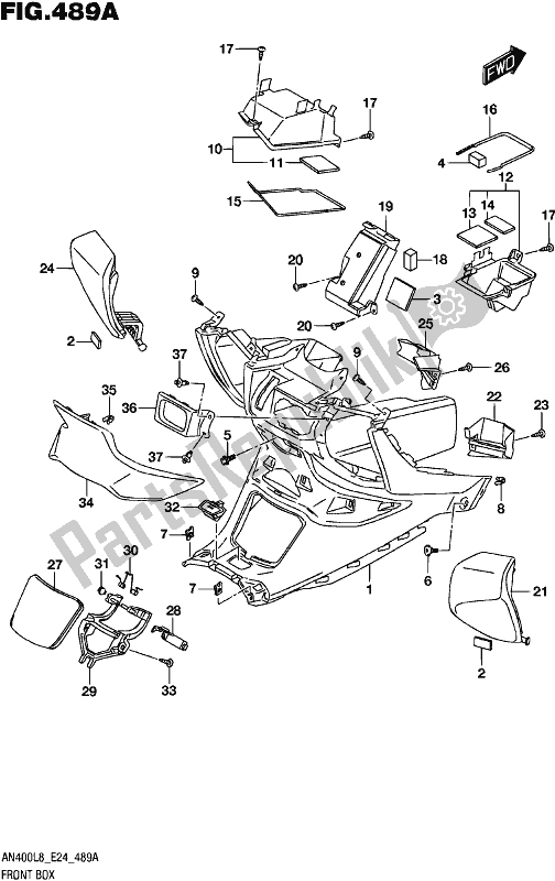 Todas as partes de Caixa Frontal do Suzuki Burgman AN 400 2018