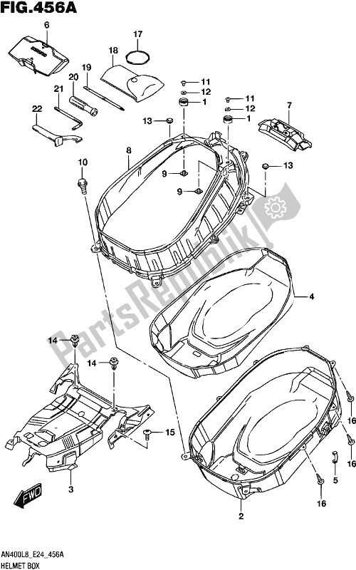 All parts for the Helmet Box of the Suzuki Burgman AN 400 2018