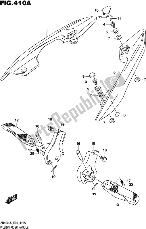 All parts for the Pillion Rider Handle of the Suzuki Burgman AN 400 2018