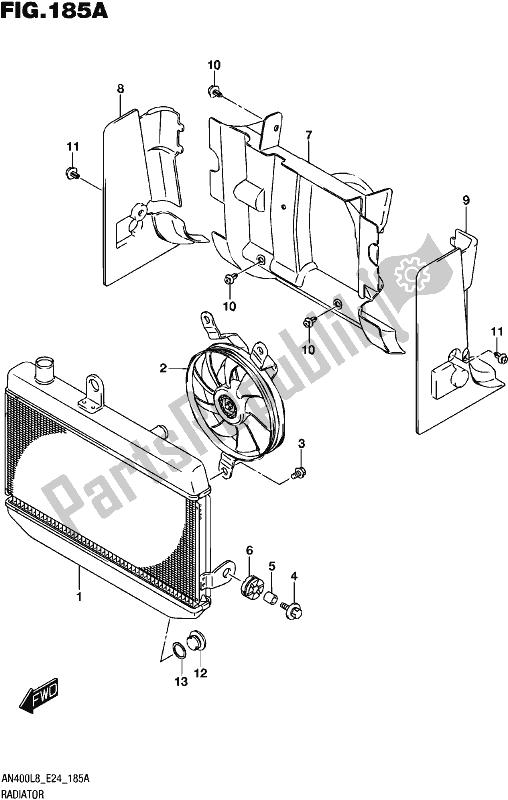 All parts for the Radiator of the Suzuki Burgman AN 400 2018