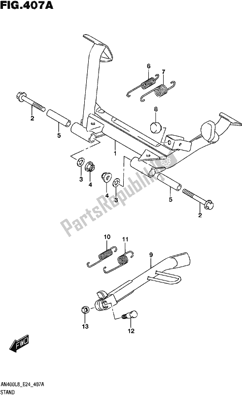 All parts for the Stand of the Suzuki Burgman AN 400 2018