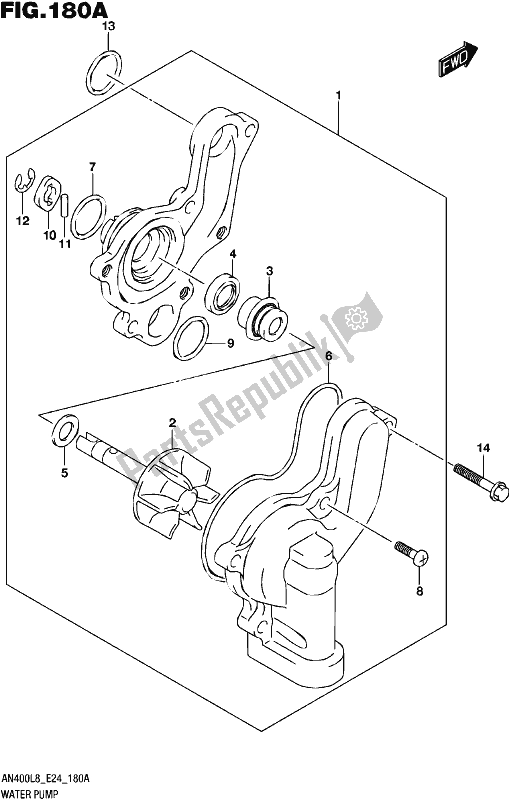 All parts for the Water Pump of the Suzuki Burgman AN 400 2018