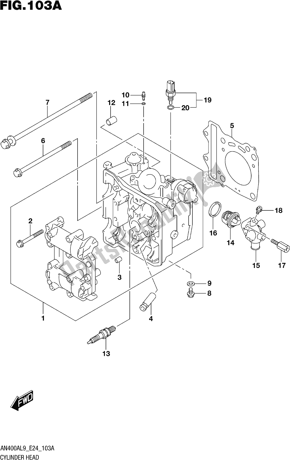 Tutte le parti per il Fig. 103a Cylinder Head del Suzuki Burgman AN 400A 2019