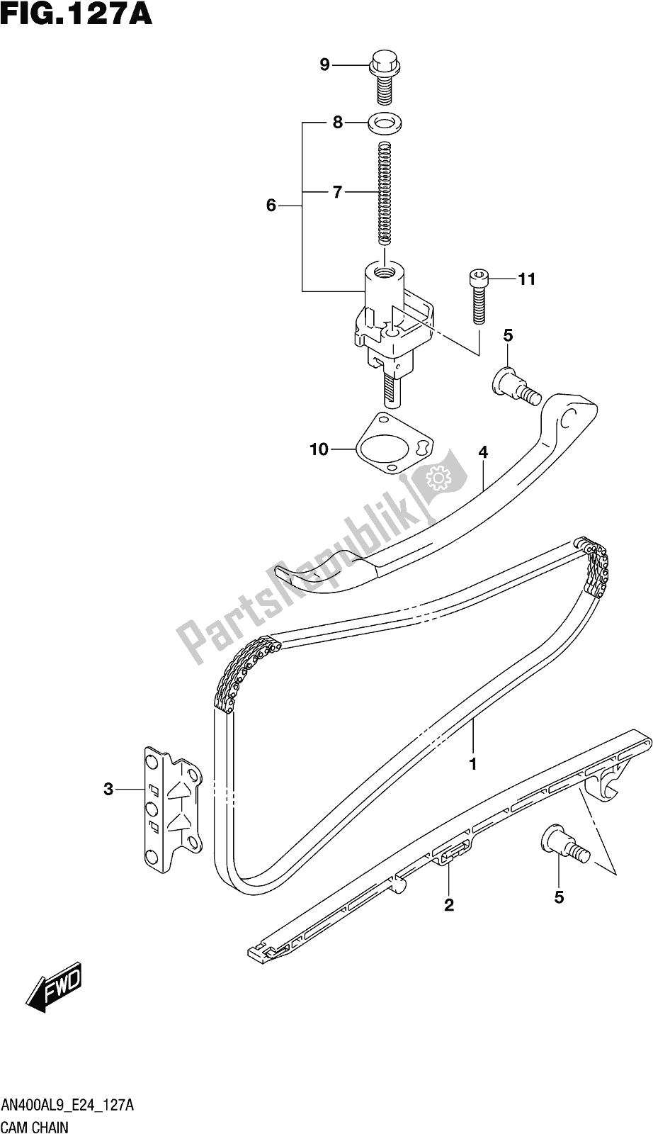 Todas as partes de Fig. 127a Cam Chain do Suzuki Burgman AN 400A 2019