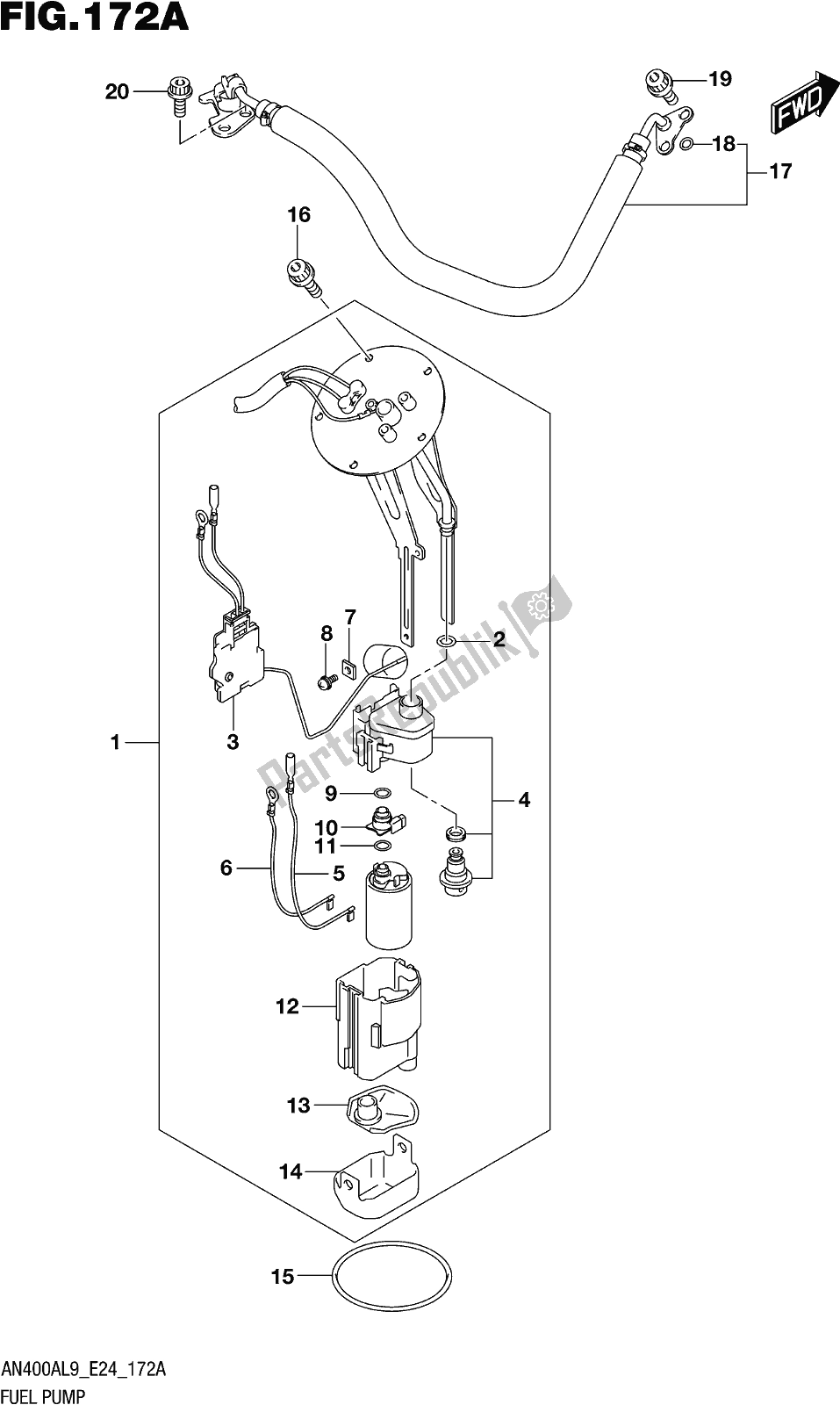 Todas as partes de Fig. 172a Fuel Pump do Suzuki Burgman AN 400A 2019