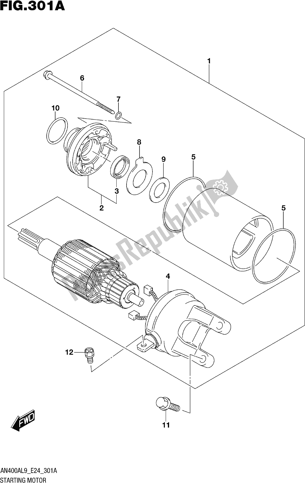 Todas las partes para Fig. 301a Starting Motor de Suzuki Burgman AN 400A 2019