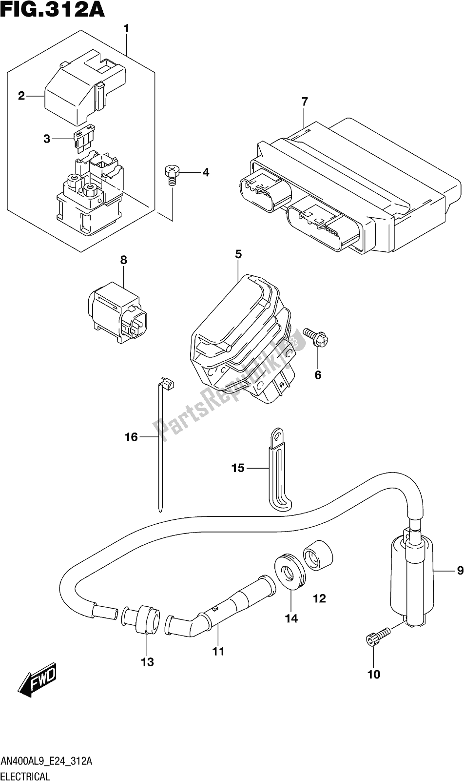 Toutes les pièces pour le Fig. 312a Electrical du Suzuki Burgman AN 400A 2019