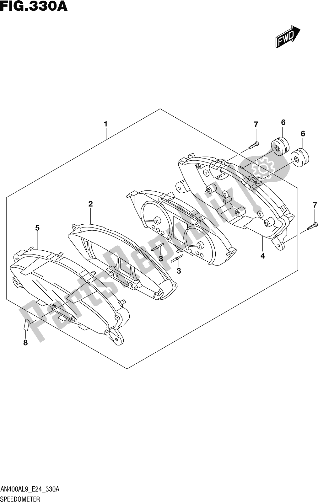 Todas las partes para Fig. 330a Speedometer de Suzuki Burgman AN 400A 2019