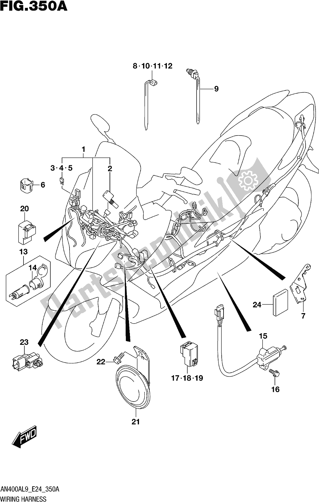 Tutte le parti per il Fig. 350a Wiring Harness del Suzuki Burgman AN 400A 2019