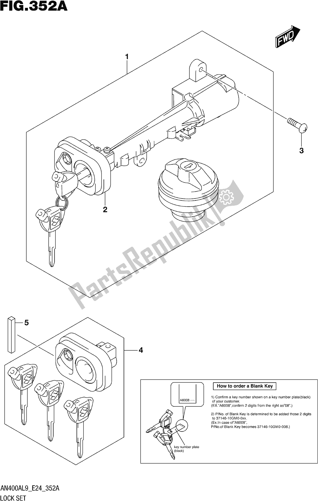 Todas as partes de Fig. 352a Lock Set do Suzuki Burgman AN 400A 2019