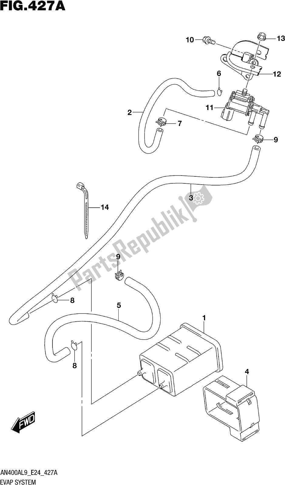 Tutte le parti per il Fig. 427a Evap System del Suzuki Burgman AN 400A 2019