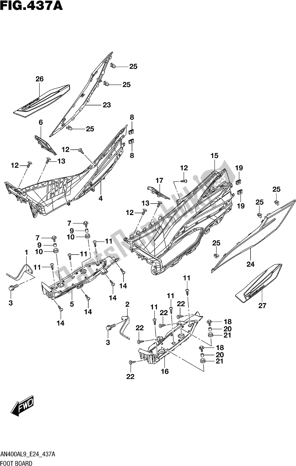 Todas las partes para Fig. 437a Footboard de Suzuki Burgman AN 400A 2019