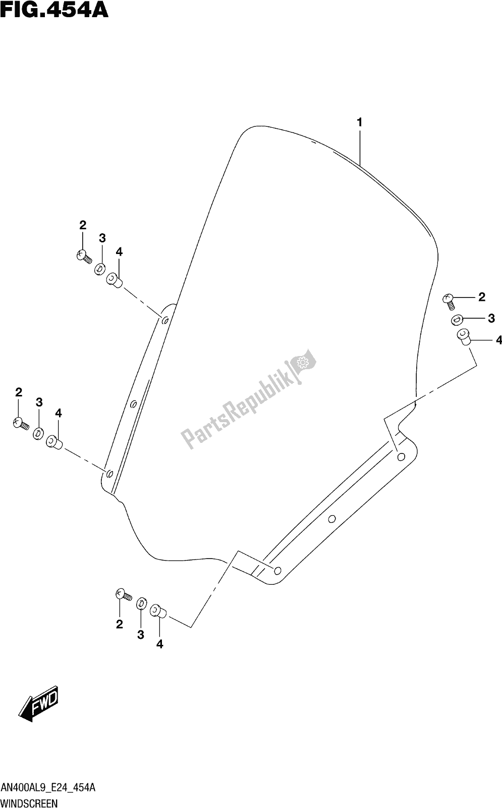 Tutte le parti per il Fig. 454a Windscreen del Suzuki Burgman AN 400A 2019