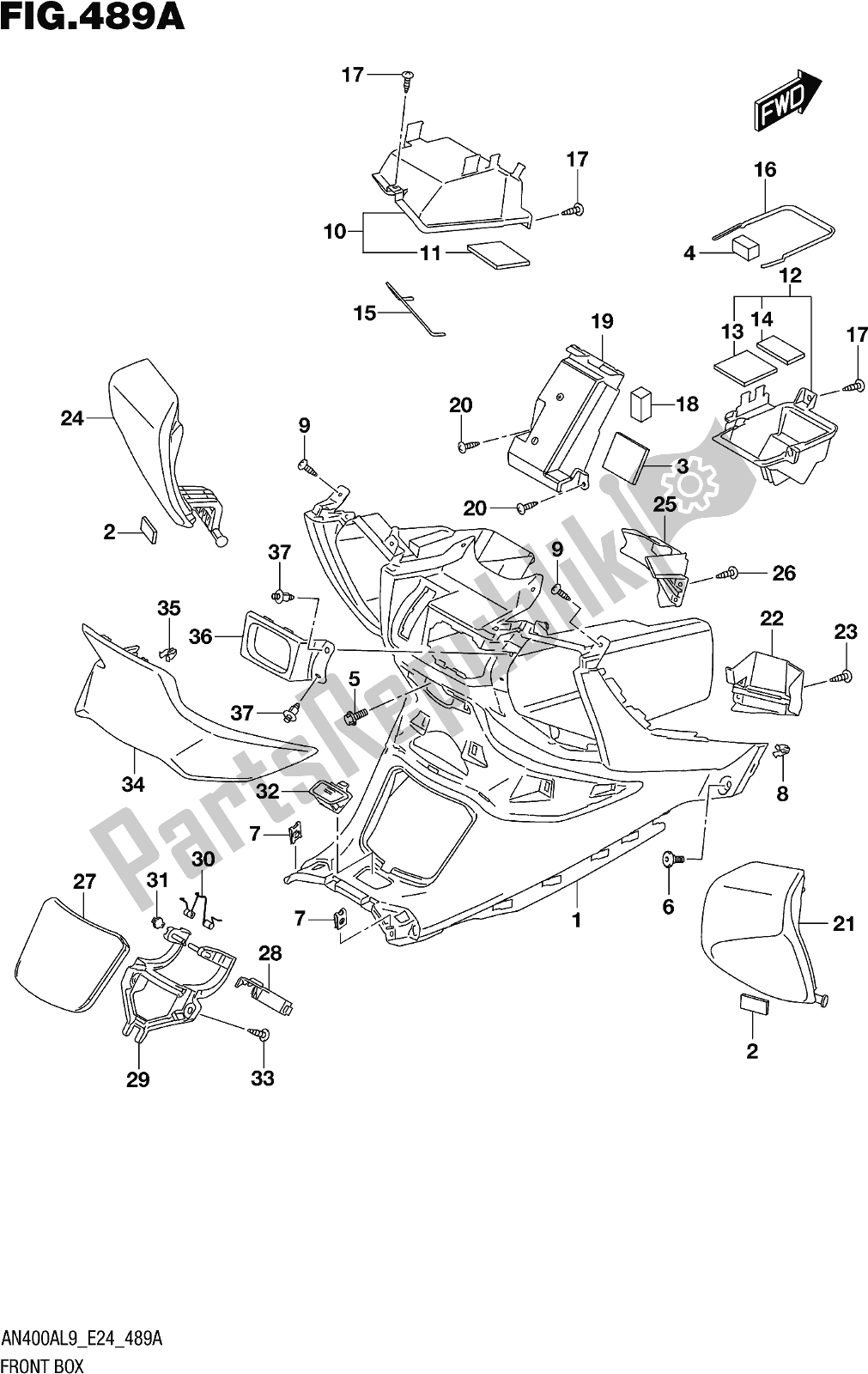 Toutes les pièces pour le Fig. 489a Front Box du Suzuki Burgman AN 400A 2019