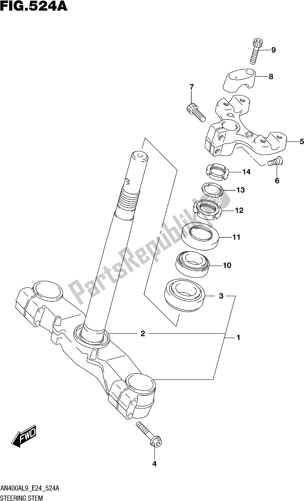 Tutte le parti per il Fig. 524a Steering Stem del Suzuki Burgman AN 400A 2019