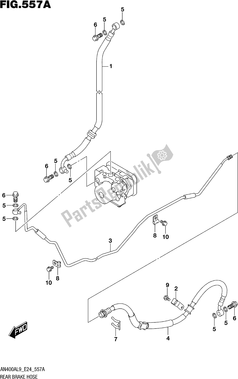 Todas as partes de Fig. 557a Rear Brake Hose do Suzuki Burgman AN 400A 2019