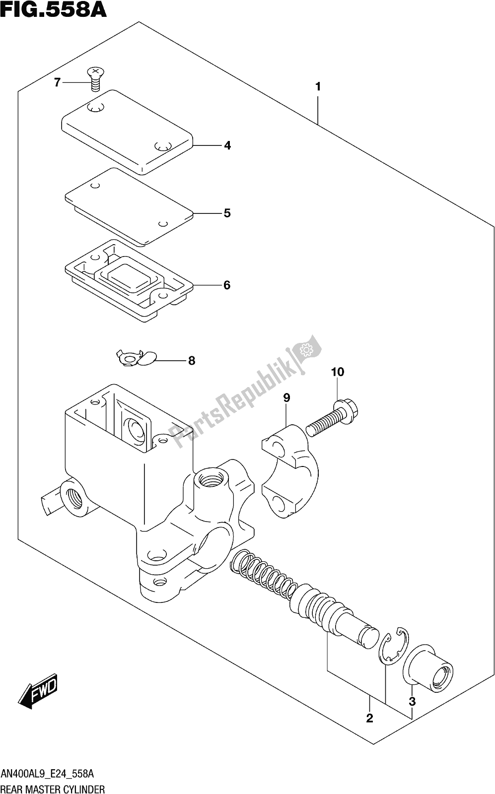 Todas as partes de Fig. 558a Rear Master Cylinder do Suzuki Burgman AN 400A 2019