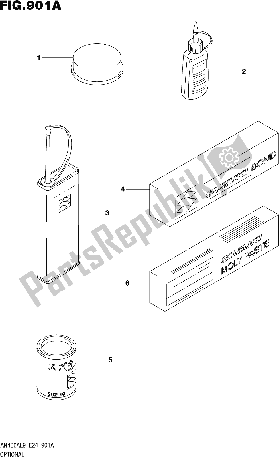 Todas las partes para Fig. 901a Optional de Suzuki Burgman AN 400A 2019