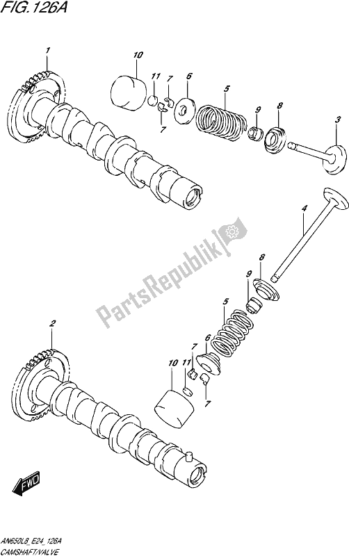 All parts for the Camshaft/valve of the Suzuki AN 650 2018