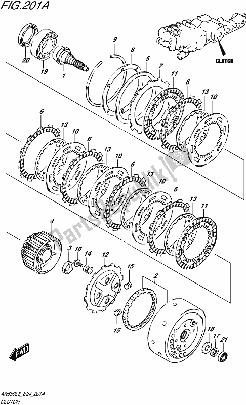 All parts for the Clutch of the Suzuki AN 650 2018