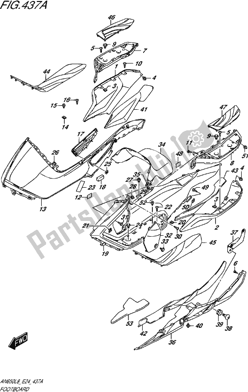 All parts for the Footboard of the Suzuki AN 650 2018