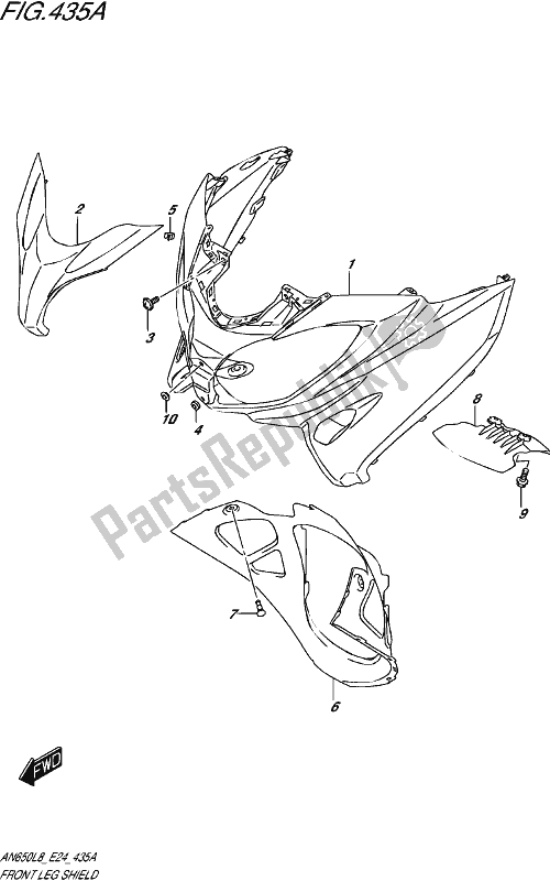 All parts for the Front Leg Shield of the Suzuki AN 650 2018