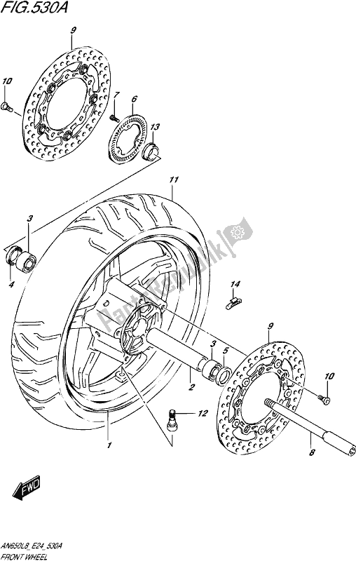 Tutte le parti per il Ruota Anteriore del Suzuki AN 650 2018