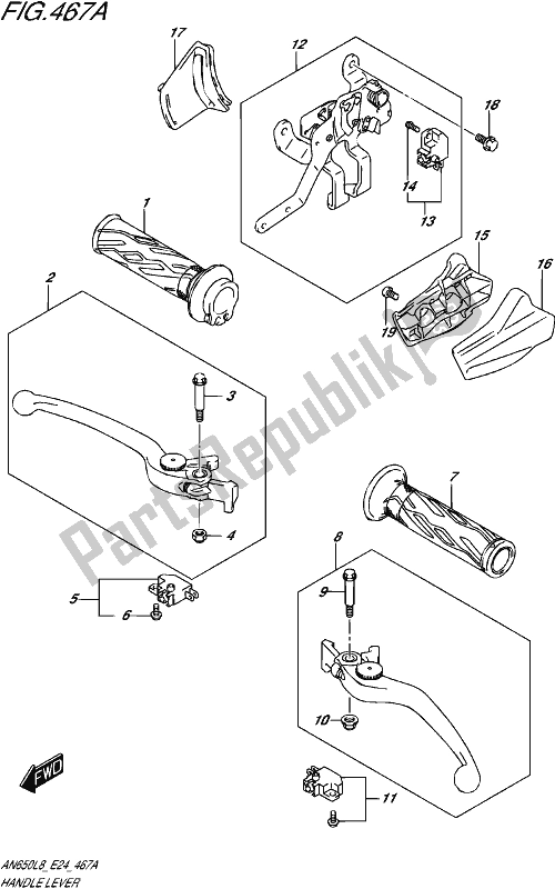 All parts for the Handle Lever of the Suzuki AN 650 2018