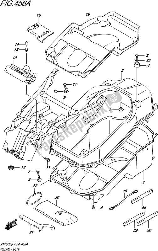 All parts for the Helmet Box of the Suzuki AN 650 2018