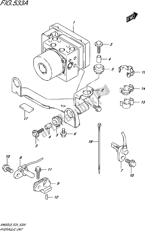 Alle onderdelen voor de Hydraulische Eenheid van de Suzuki AN 650 2018