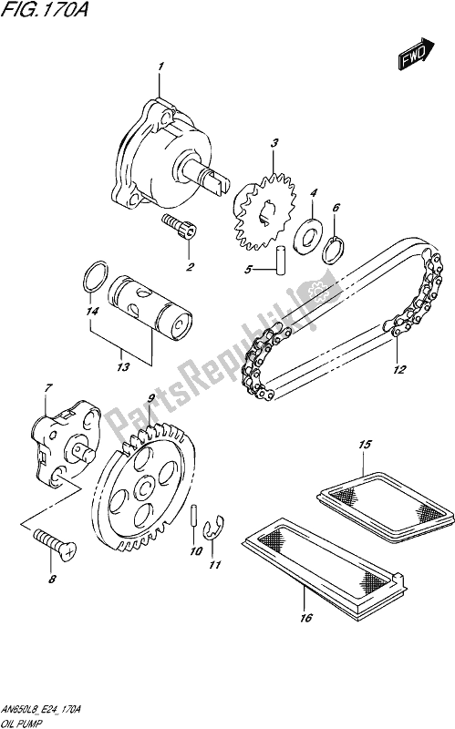 All parts for the Oil Pump of the Suzuki AN 650 2018