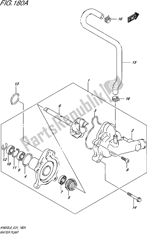 Tutte le parti per il Pompa Dell'acqua del Suzuki AN 650 2018