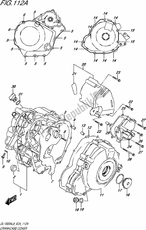 All parts for the Crankcase Cover of the Suzuki DL 1000A 2018