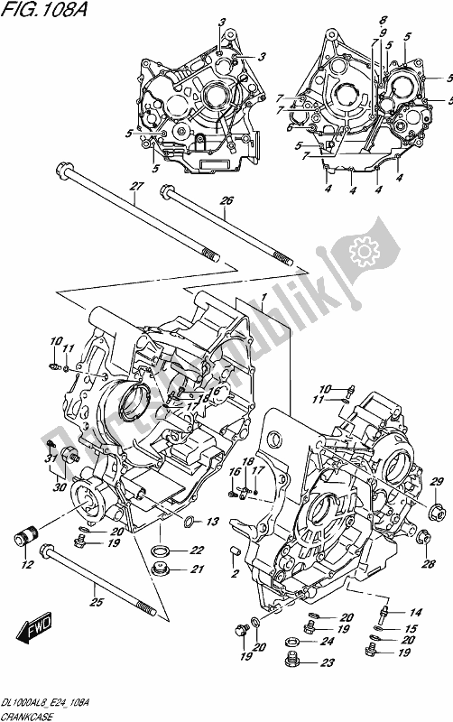 All parts for the Crankcase of the Suzuki DL 1000A 2018