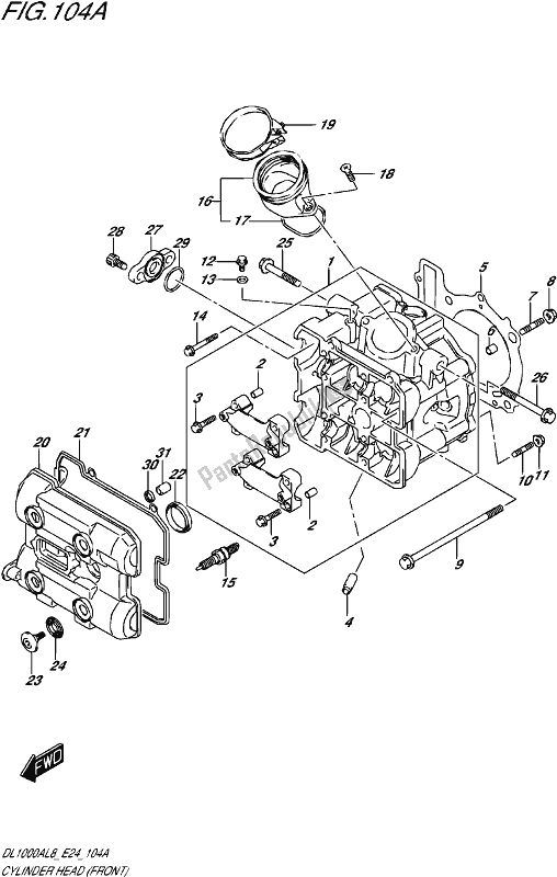 All parts for the Cylinder Head (front) of the Suzuki DL 1000A 2018