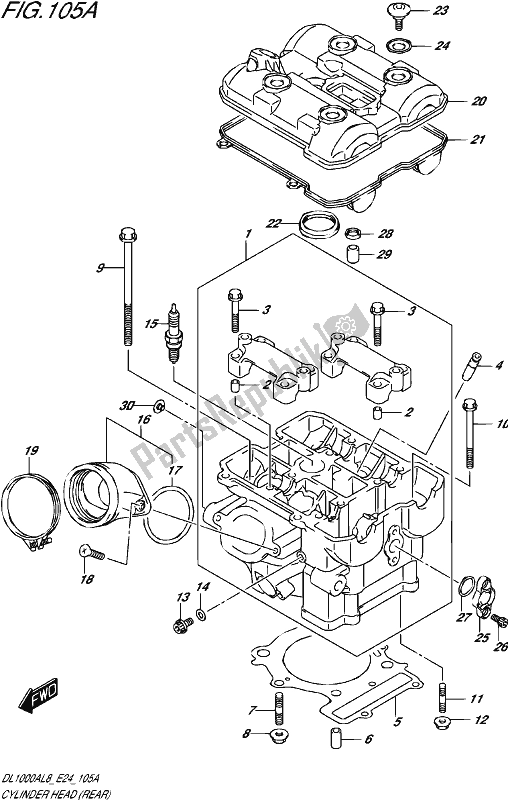 All parts for the Cylinder Head (rear) of the Suzuki DL 1000A 2018