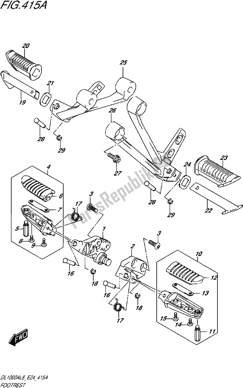 All parts for the Footrest of the Suzuki DL 1000A 2018